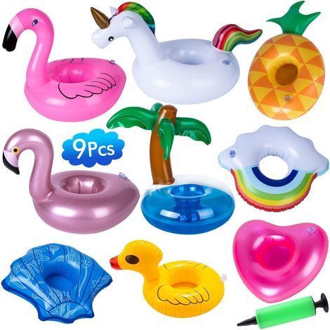 Porte-Boissons Gonflable, 9 pièces Porte Gobelet Gonflable avec Pompe à Air, Porte-Gobelet Flottant pour Bain, Porte-Gobelet Gonflable pour Fête de Piscine Familiale pour Enfants (1/5)