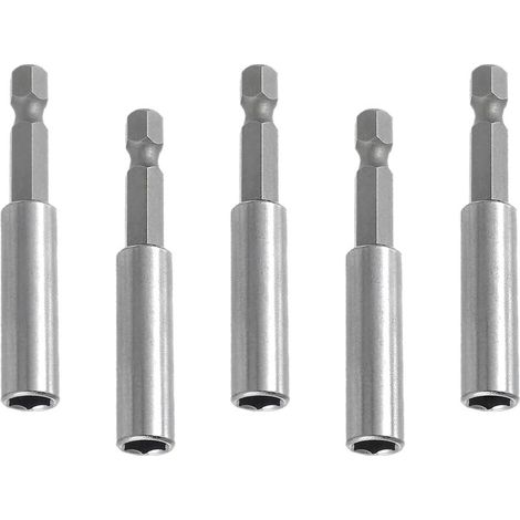 Rallonge de perceuse magnétique 5 pièces, jeu de porte-embouts 60 mm en acier inoxydable, porte-embout magnétique puissant, 1/4" pour perceuse électrique, clé à chocs, tournevis (1/5)