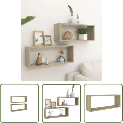 The Living Store Étagères murales cube 2 pcs Chêne sonoma Bois d’ingénierie - Etagere Murale - Rangement Mural - Etageres Cubes - Meuble Deco - Decoration Murale (1/5)