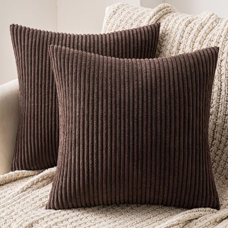 Lot de 2 Decorative Housse de Coussin en Velours Côtelé Canapé Taie d'oreiller Douce pour Maison Salon Chambre Lit Clic Clac 40x40 cm Chocolat (1/5)