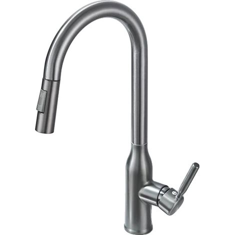 Robinet de cuisine, douchette escamotable, bec rotatif à 360°, gris (1/2)