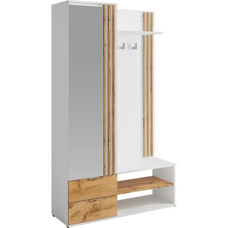 Vente-Unique – Vestiaire avec miroir et rangements – Panneau de particule mélaminé – Longueur 120 cm – Hauteur 201 cm – Charge max 15 kg