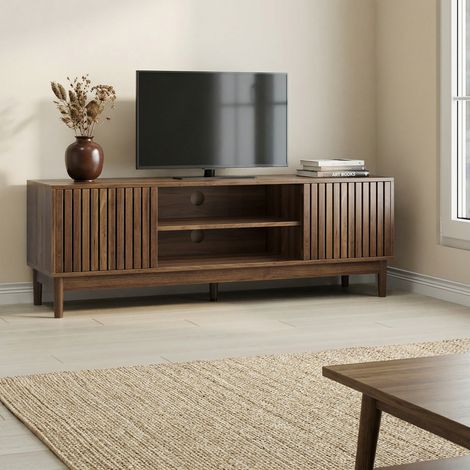 Montage Facile : Meuble TV 140 cm avec Passe-Câbles et Rangement à Lattes pour Téléviseur jusqu'à 65 Pouces (1/5)