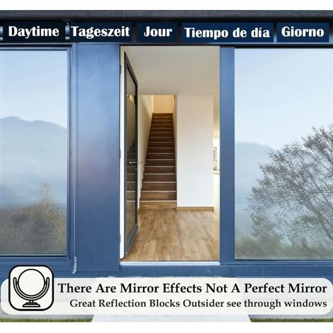 Film de confidentialité pour fenêtre, miroir sans tain, protection contre la chaleur et les UV, protection de la vie privée, pour bureau, maison, magasin, 40 x 100 cm, gris transparent (1/5)