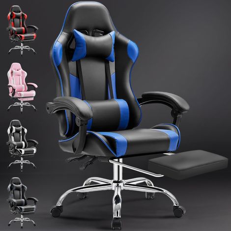 Chaise de Jeu Ergonomique avec Repose-Pieds, en Polycarbonate Respirant, avec Coussin Lombaire réglable, Oreiller et accoudoirs - Charge maximale : 150 kg