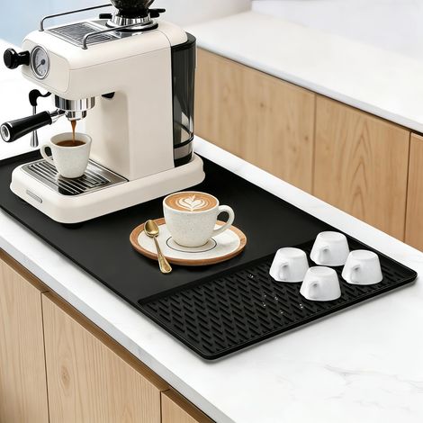 Tapis de machine à café, 60 x 40 cm, tapis en silicone 2 en 1, antidérapant, résistant à la chaleur, facile à nettoyer (noir) (1/5)
