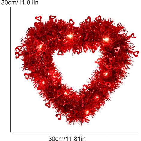 Valentine's Day Wall Decorations, LED Light-Up Heart Wreaths, Hanging Decorations with Heart Patterns, Warm Yellow Lights (1/5)