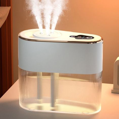 Humidificateur USB triple jet – 2,2 L grande capacité – silencieux et diffuseur d’arôme – blanc (1/5)