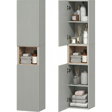 Meuble colonne salle de bain, meuble de rangement, 2 portes, compartiment et étagères réglables, 30x24x140cm, vert