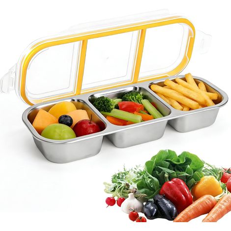 Boite Compartiment Alimentaire en Acier Inoxydable, Boîtes à Goûter avec 3 Compartiments, Boite a Gouter Enfant Réutilisable, Boîtes À Snacks Divisées Pour L'école, Les Voyages (1/5)