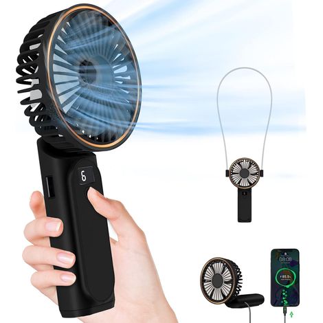 Ventilatore portatile ricaricabile, 4000 mAh, 180° regolabile, 6 velocità del vento, display elettrico in tempo reale, ventilatore pieghevole ricaricabile tramite USB, ventilatore personale silenzioso (1/5)
