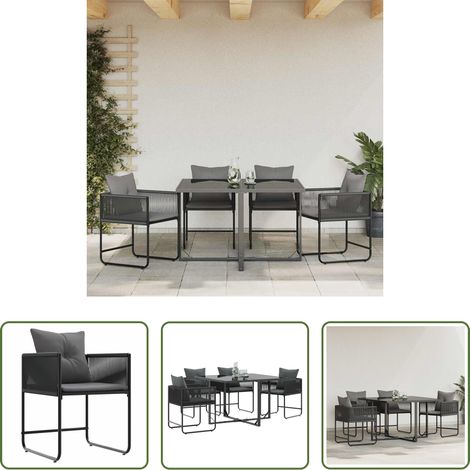 Chaise de terrasse -  Chaise avec coussin 4 pcs Noir et anthracite Rotin PE (1/5)