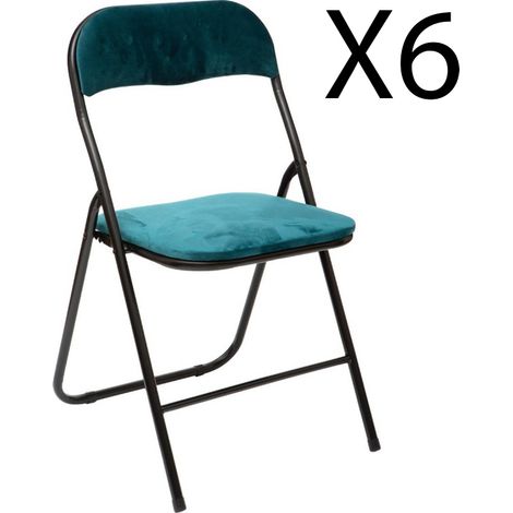 Pegane – Lot de 6 chaises pliantes en métal bleu canard – Dimensions 44x48x79 cm – Acier robuste pour usage intensif – Hauteur assise 43 cm (1/2)