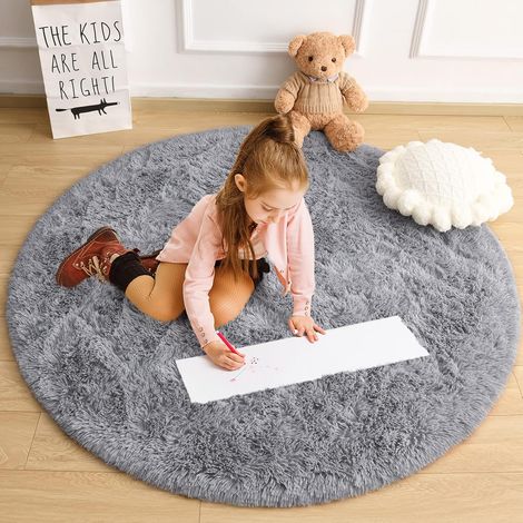 BEBUSINGOTO Alfombra redonda gris para habitación de niñas adolescentes, linda alfombra peluda y esponjosa para decoración del hogar de la guardería del bebé, alfombra circular suave de 1,2 m para sal (1/5)
