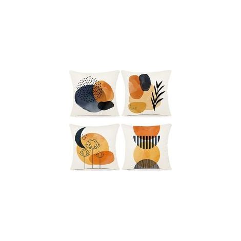Set di 4 federe decorative (cuscino non incluso) 40 x 40 cm, motivi geometrici, fodera per cuscino in cotone e lino, copricuscino quadrato per letto, auto, casa, divano (1/5)