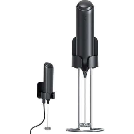 Mousseur à lait électrique, portable, rechargeable, sans fil, en acier inoxydable, noir. (1/5)