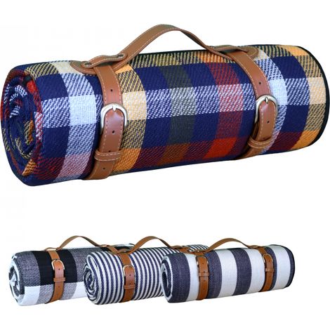 Linxor - Couverture de pique-nique, tapis, nappe imperméable - 200 x 200 cm - Carreaux multicolores (1/5)