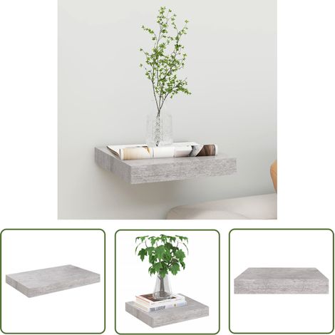 The Living Store Schweberegal Betongrau 23x23,5x3,8 cm MDF - Schweberegal - Wandregal - Regal - Beton Grau - Wohnwand