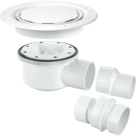 McAlpine TSG52WH-NSC Two-Piece 50mm Water Seal Trapped Gully, Clamp Ring and Cover Plate, 2" Horizontal Outlet and 2" x 1½" Socket Reducer (1/2)