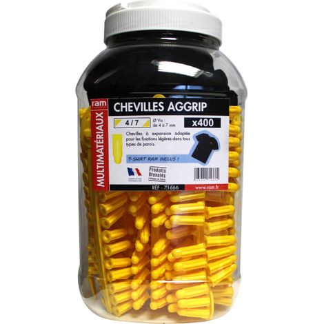 Seau de 400 chevilles nylon jaunes 4/7 pour vis Ø 4-7mm + T-shirt noir inclus RAM (1/2)