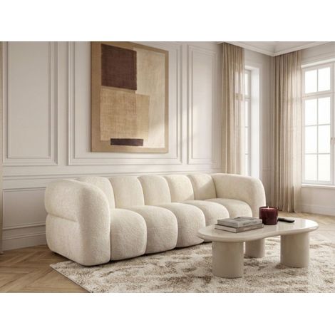 BOBOCHIC - Canapé droit fixe 3 places CURVY tissu chenille Blanc (1/5)
