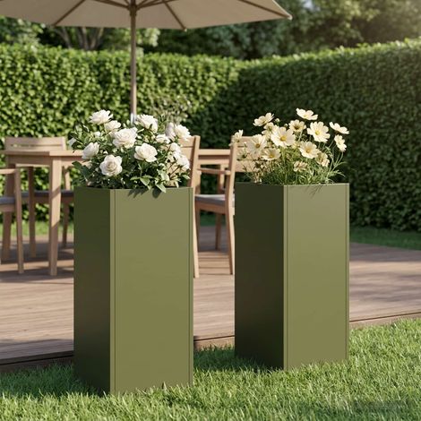vidaXL Macetero de Jardín 2 uds. Verde oliva 20 x 20 x 40 cm (1/5)