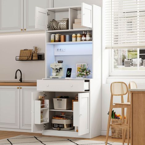 Mobile cucina alto 180 cm con LED, prese USB e cassetto, bianco DESVIAE (1/5)