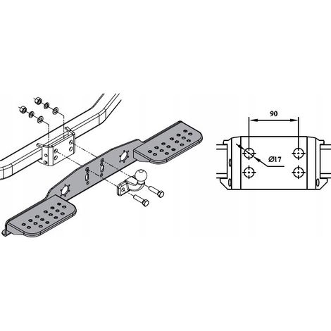 Marchepied universel pour boule d'attelage – Compatible 2/4 trous – Surface antidérapante – Résistant à la corrosion – Auto Hak