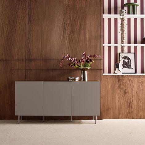 Buffet métal et décor bois 3 portes 150cm gris et noyer - Ashton