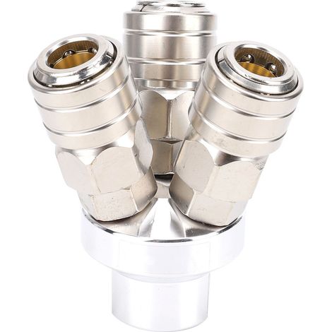 Raccord rapide 3 voies en acier plaqué nickel perlé, composant pneumatique, filetage G1/4 pouce (1/5)