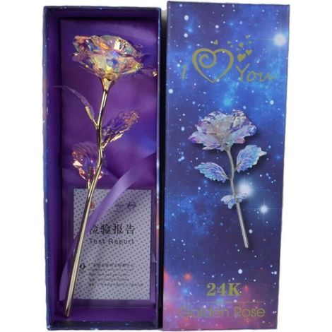 Trois roses artificielles ciel étoilé à la feuille d'or 24 carats - un cadeau unique pour la Saint-Valentin, la fête des mères, les anniversaires et les mariages (compatible avec le socle). (1/5)