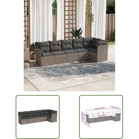 The Living Store Salon de jardin 6 pcs avec coussins gris résine tressée - Ensemble Salon De Jardin - Mobilier Extérieur - Canapé Jardin - Résine Tressée - Rotin Synthétique (1/3)