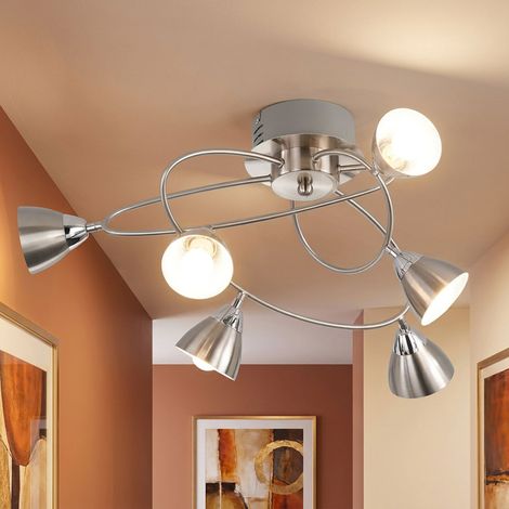Lampada da soffitto lampada da sala da pranzo lampada design, 6 fiamme, metallo, argento, LED 4.5W 320lm 3000K bianco caldo, LxPxH 56.5x53.5x28 cm