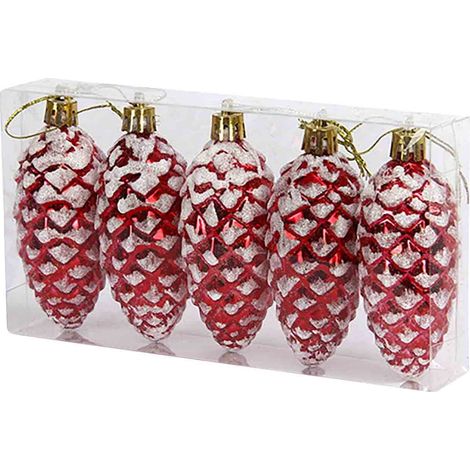 Pomme De Pin Décoratif - Ornement Accroche Pour Arbre De Noël - ABS Rouge - Lot De 5 (1/5)