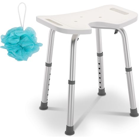Randaco Tabouret de douche,Tabouret de salle de bain,Siège de douche réglable en hauteur tabouret de douche ergonomique pieds antidérapants charge max. 136 Kg alu HDPE blanc (1/5)