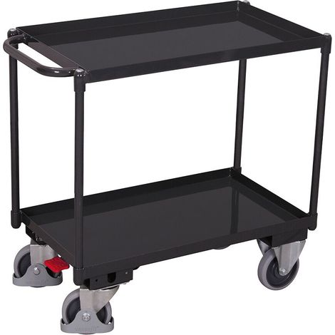 VARIOfit Tischwagen mit Wanne, Schiebegriff und 2 Ladeflächen 995x695mm Anthrazitgrau RAL 7016