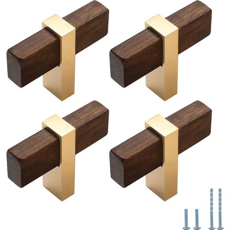 Tiradores de Mueble de Madera Maciza y Aleación de Zinc, 56 mm, Juego de 4 Unidades con Tornillos – Diseño Moderno y Resistente para Cocina, Dormitorio y Armarios (1/3)