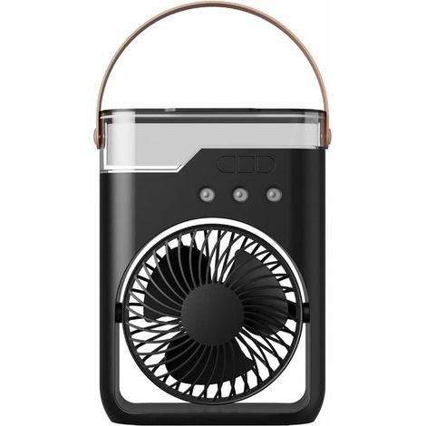 Ventilateur rafraîchisseur d'air portable avec brumisateur, 5 vitesses réglables, veilleuse, mini ventilateur pour bureau, voiture, maison ou extérieur, noir