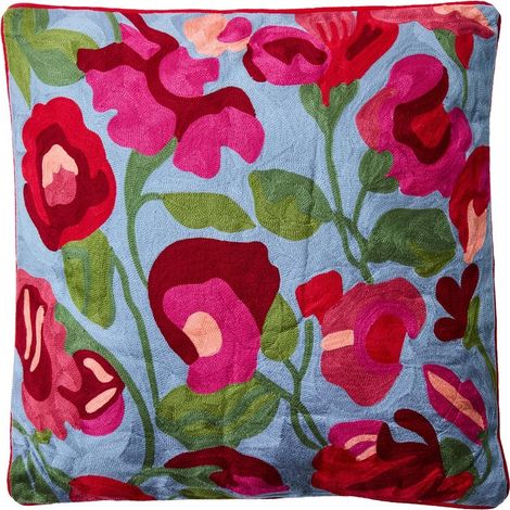 Coussin décoratif brodé fleurs roses 50x50 cm Milu