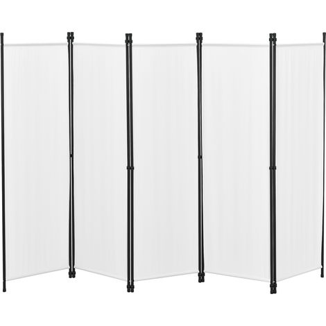 Paravento/Separè per Interni/Balcone, 171 x 250 cm (AxL) Divisorio a 5 Pannelli per Camera da Letto/Studio Medico - Struttura Pieghevole - Bianco