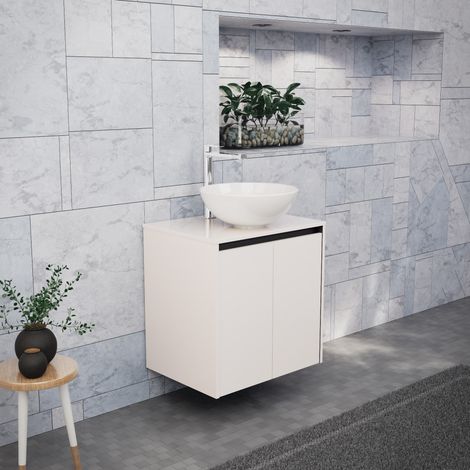 Inda - Meuble de salle de bain L.60 avec vasque à poser / Blanc (1/5)