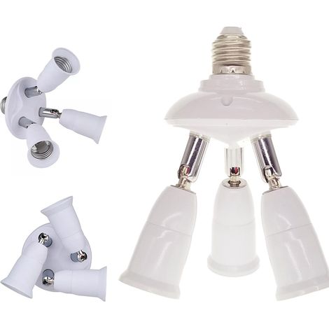 Adaptateur de douille E27 en 3 parties avec angles réglables pour une large couverture, utilisation intérieure et extérieure. (1/5)