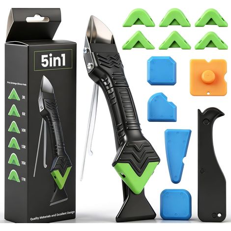 Outil 5 en 1 de finition de calfeutrage, kit pour lissage et retrait de mastic silicone, adapté aux joints de cuisine, salle de bains et fenêtres (1/5)