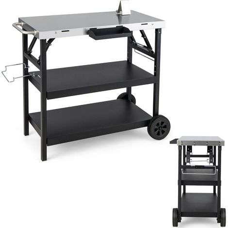 3-Tier Foldable Outdoor Cart BBQ Stainless Steel Food Prepare Dining Trolley (1/3)