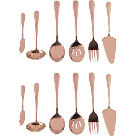 12-teiliges Servierbesteck-Set, inklusive Tortenheber und Servierlöffel, Roségold (1/5)