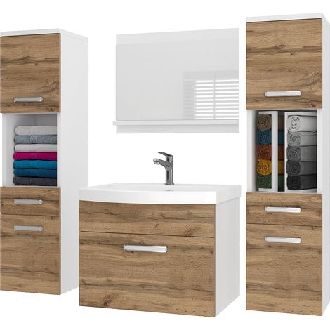 BELINI Badmöbel Set PRI M6 120 cm - Moderner Badschrank mit Waschbecken & Spiegel, Vollausstattung Wandmontage - Goldbraun Matt (1/5)