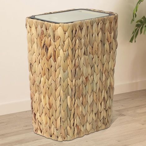 Poubelle de Cuisine Boho 12 Litres - Corbeille à Papier & Poubelle en Rotin 2 en 1 - Couvercle Pop-up, Anti-Odeurs, Pour Salle de Bains - Beige Étroite (1/5)