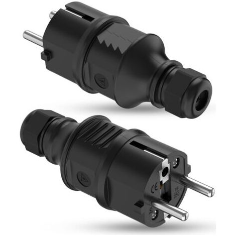 Steckdosenset mit Stecker, 2 Stück, 250 V 16 A Stecker, IP44 wasserdicht, Schutzkontakt-Netzsteckdosen für Innen- und Außenkabel