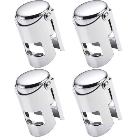 Champagne Stoppers, Set of 4 Vacuum-Sealed Stainless Steel Sparkling Wine Bottle Stoppers (1/5)