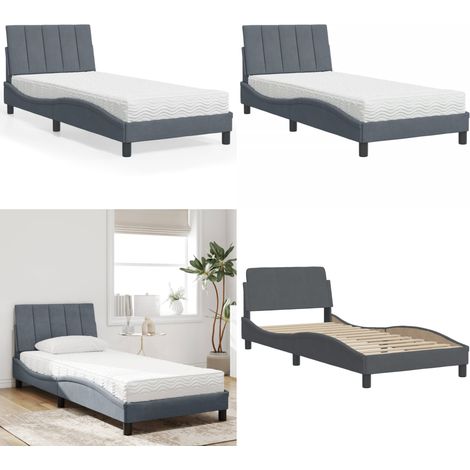 Lit avec matelas gris foncé 80x200 cm velours - Lit Double - Lit Capitonné - Lit Design - Lit Velours - Literie - Home & Living (1/5)